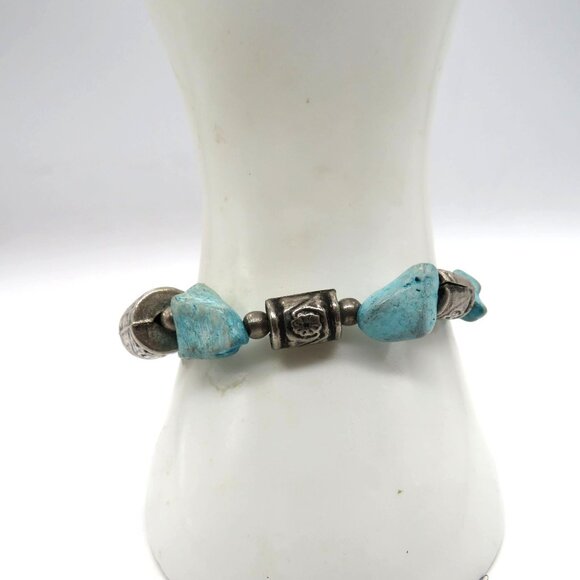 Stone Bracelet Blue‎ Howlite Silver Tone Chunky Beaded Toggle Clasp - Picture 2 of 9